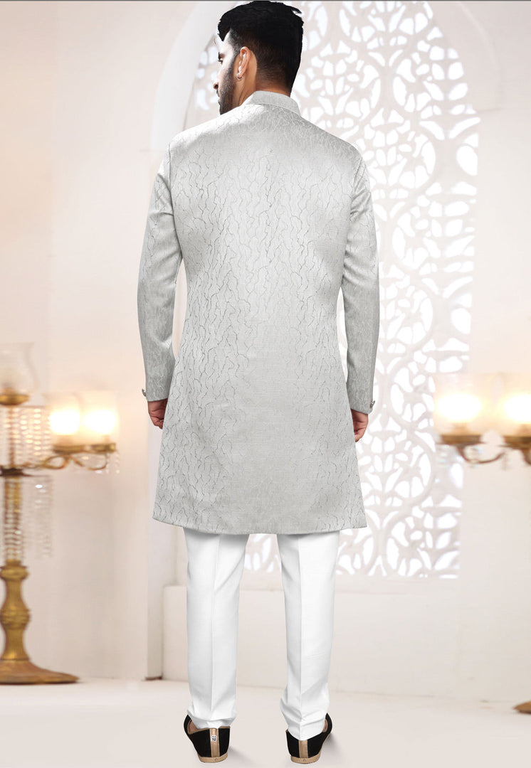 Grey Jacquard Indo Western Suit