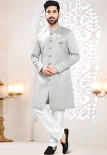 Load image into Gallery viewer, Grey Jacquard Indo Western Suit
