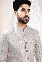 Load image into Gallery viewer, Grey Jacquard Indo Western Suit
