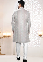 Load image into Gallery viewer, Grey Jacquard Indo Western Suit
