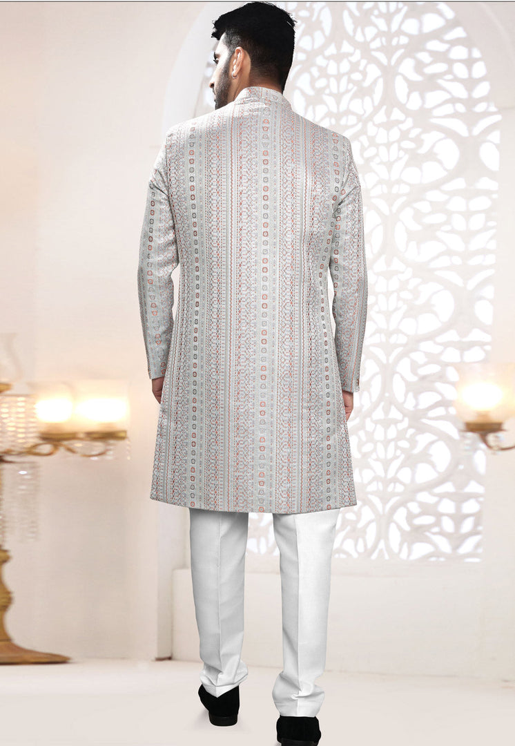 Grey Jacquard Indo Western Suit