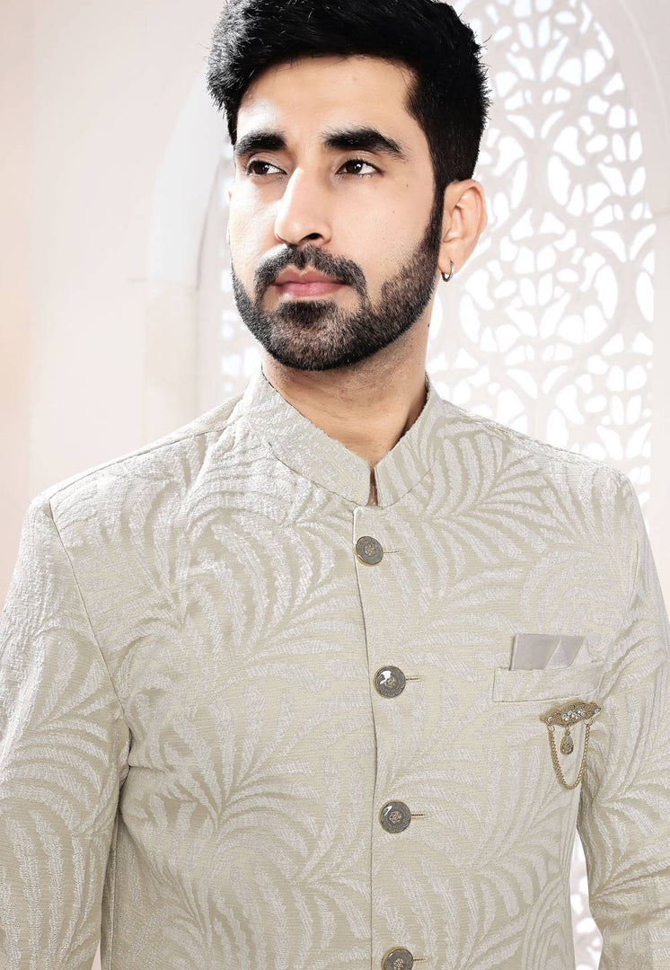 Grey Jacquard Indo Western Suit