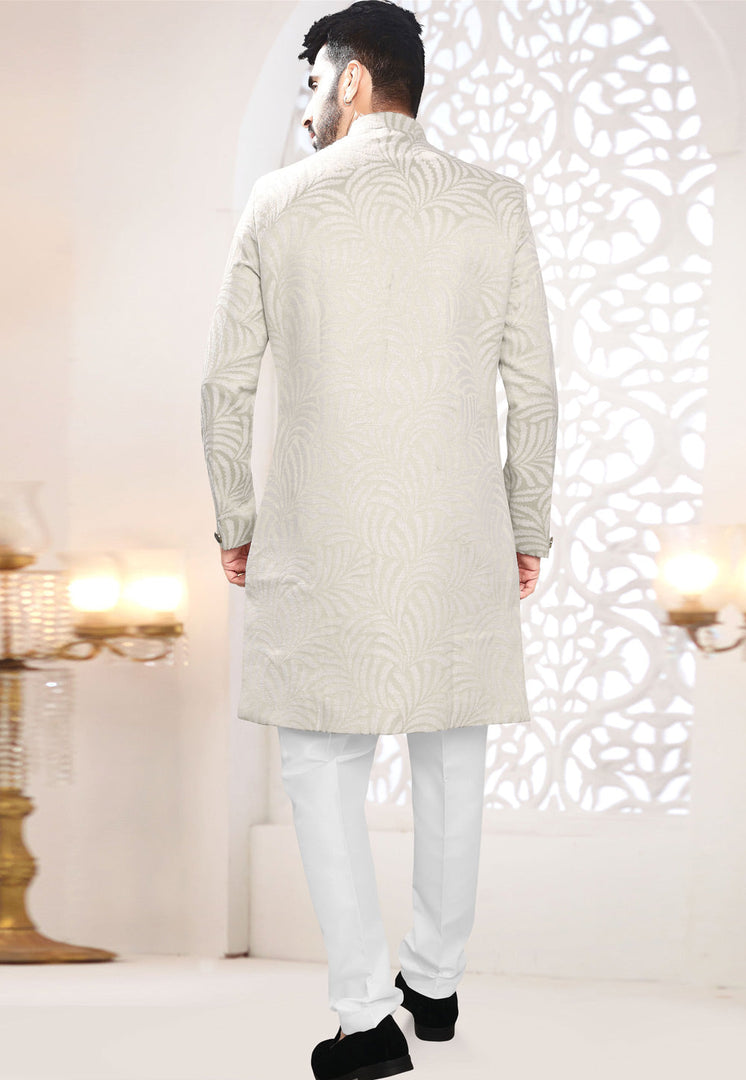Grey Jacquard Indo Western Suit