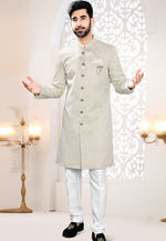 Load image into Gallery viewer, Grey Jacquard Indo Western Suit
