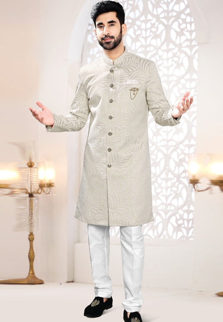 Grey Jacquard Indo Western Suit