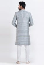 Load image into Gallery viewer, Grey Jacquard Silk Indo Western Suit
