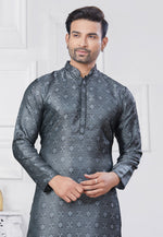 Load image into Gallery viewer, Grey Jacquard Silk Pathani Suit
