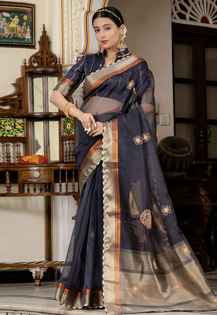 Grey Linen Saree With Blouse