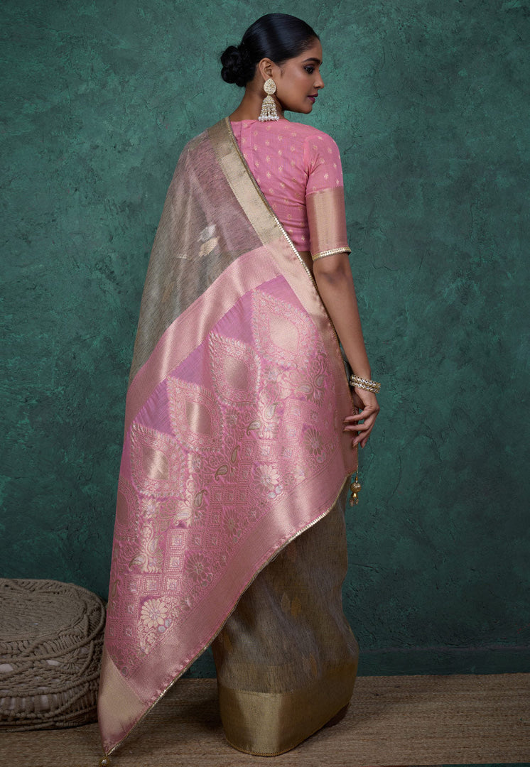 Grey Linen Saree With Blouse
