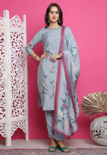 Load image into Gallery viewer, Grey Muslin Pakistani Suit
