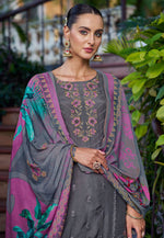 Load image into Gallery viewer, Grey Muslin Pakistani Suit
