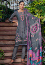 Load image into Gallery viewer, Grey Muslin Pakistani Suit
