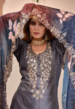 Load image into Gallery viewer, Grey Muslin Pakistani Suit
