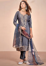 Load image into Gallery viewer, Grey Muslin Pakistani Suit
