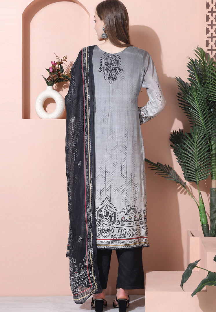 Grey Muslin Pant Style Suit