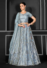 Load image into Gallery viewer, Grey Net A Line Lehenga Choli
