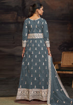 Load image into Gallery viewer, Grey Net Embroidered Long Anarkali Suit
