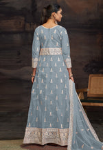 Load image into Gallery viewer, Grey Net Embroidered Long Anarkali Suit
