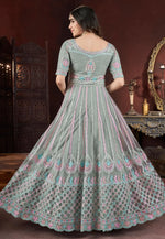 Load image into Gallery viewer, Grey Net Embroidered Readymade Anarkali Suit
