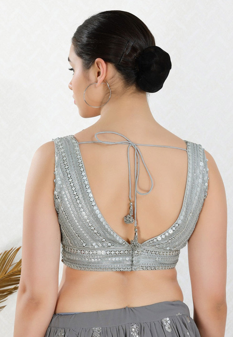 Grey Net Readymade Blouse