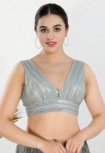 Load image into Gallery viewer, Grey Net Readymade Blouse
