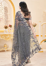 Load image into Gallery viewer, Grey Net Saree With Blouse
