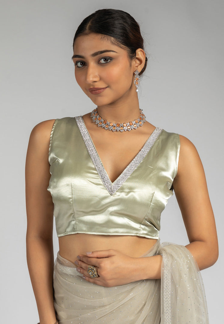 Grey Net Saree With Blouse