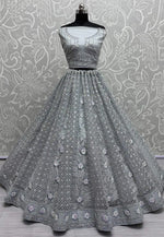 Load image into Gallery viewer, Grey Net Wedding Lehenga Choli
