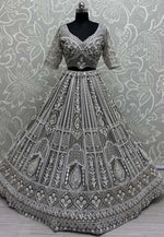 Load image into Gallery viewer, Grey Net Wedding Lehenga Choli
