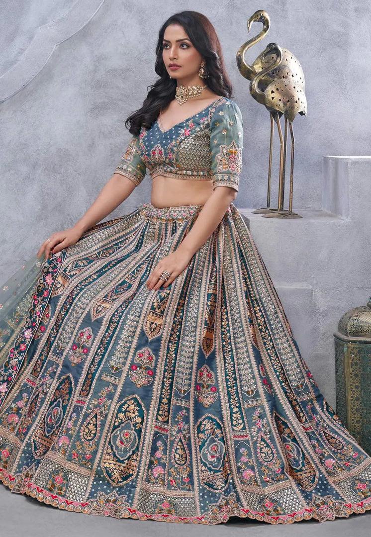 Grey Organza Lehenga Choli