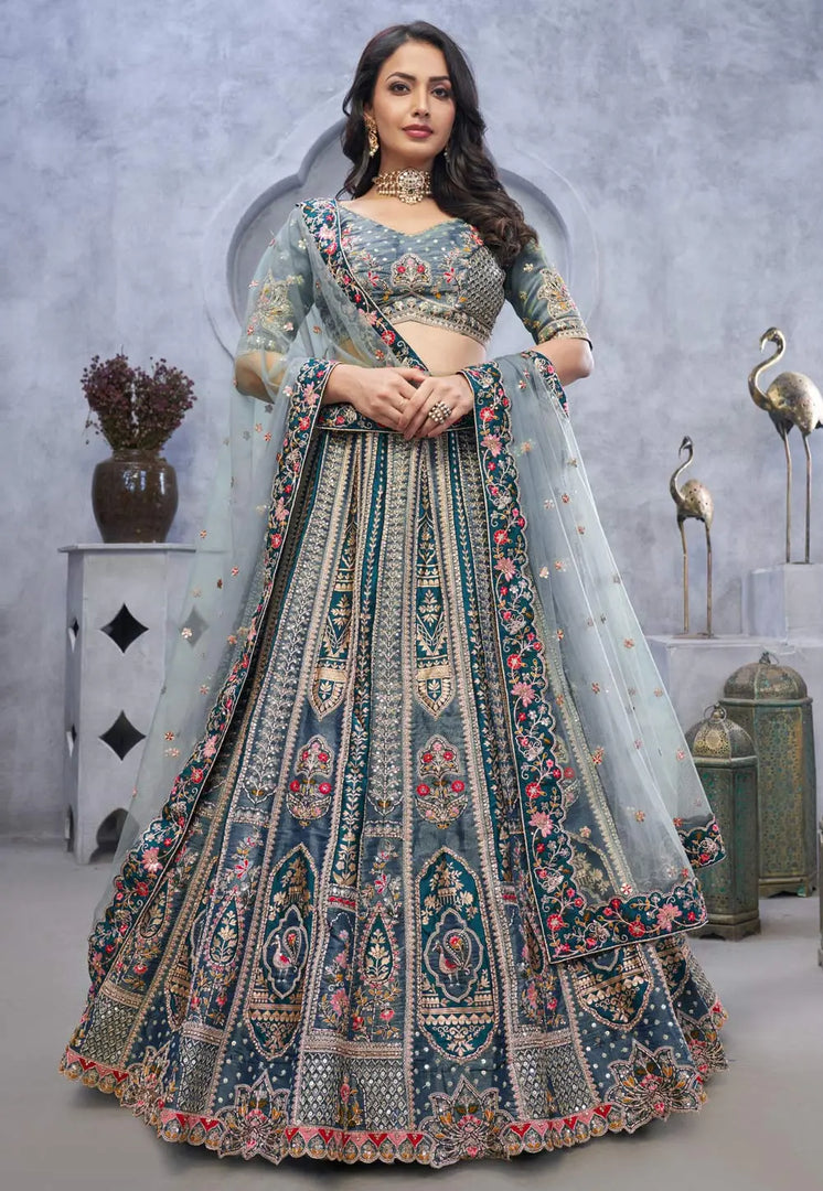 Grey Organza Lehenga Choli