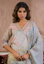 Load image into Gallery viewer, Grey Organza Readymade Pant Style Suit
