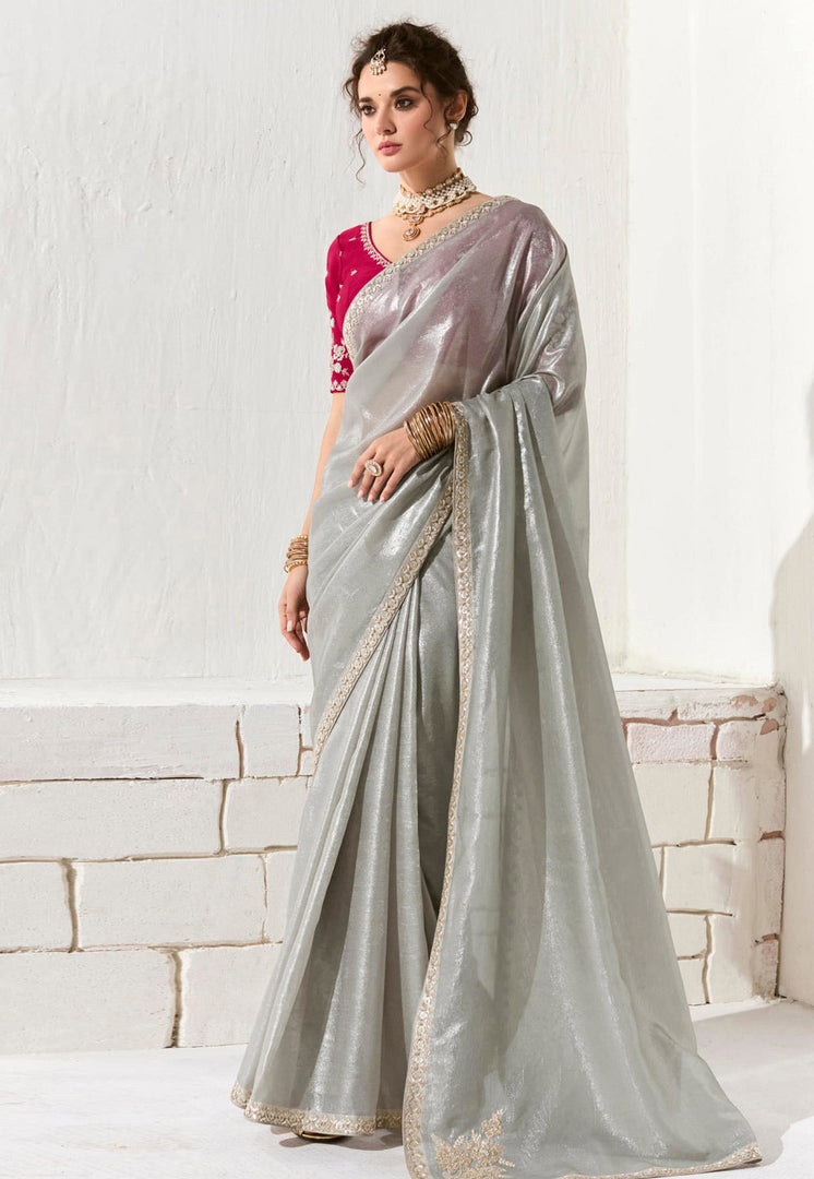 Grey Organza Saree With Blouse