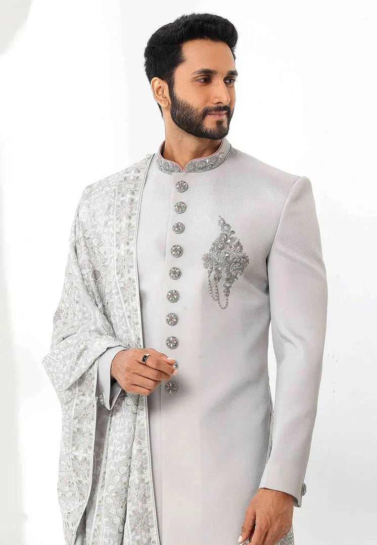 Grey Rayon Indo Western Sherwani