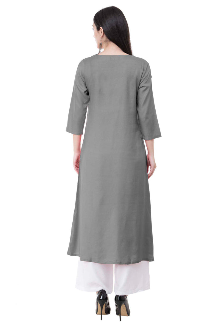 Grey Rayon Kurta Set With Palazzo