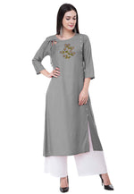 Load image into Gallery viewer, Grey Rayon Kurta Set With Palazzo
