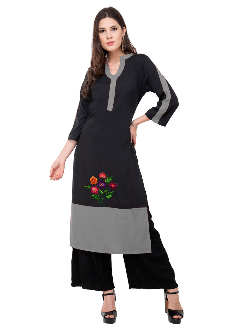Grey Rayon Kurta Set With Palazzo
