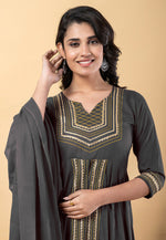 Load image into Gallery viewer, Grey Rayon Readymade Anarkali Suit
