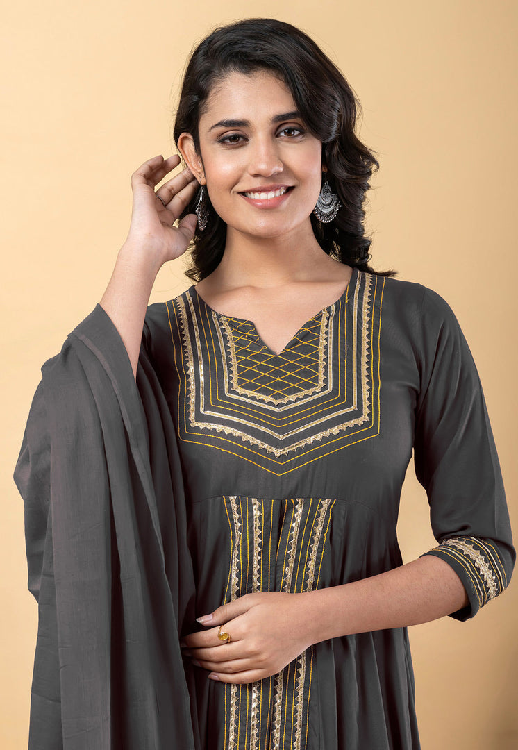 Grey Rayon Readymade Anarkali Suit