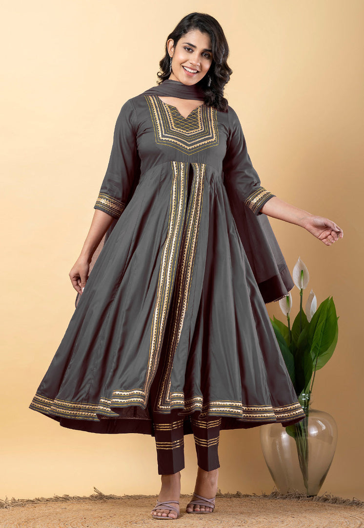 Grey Rayon Readymade Anarkali Suit