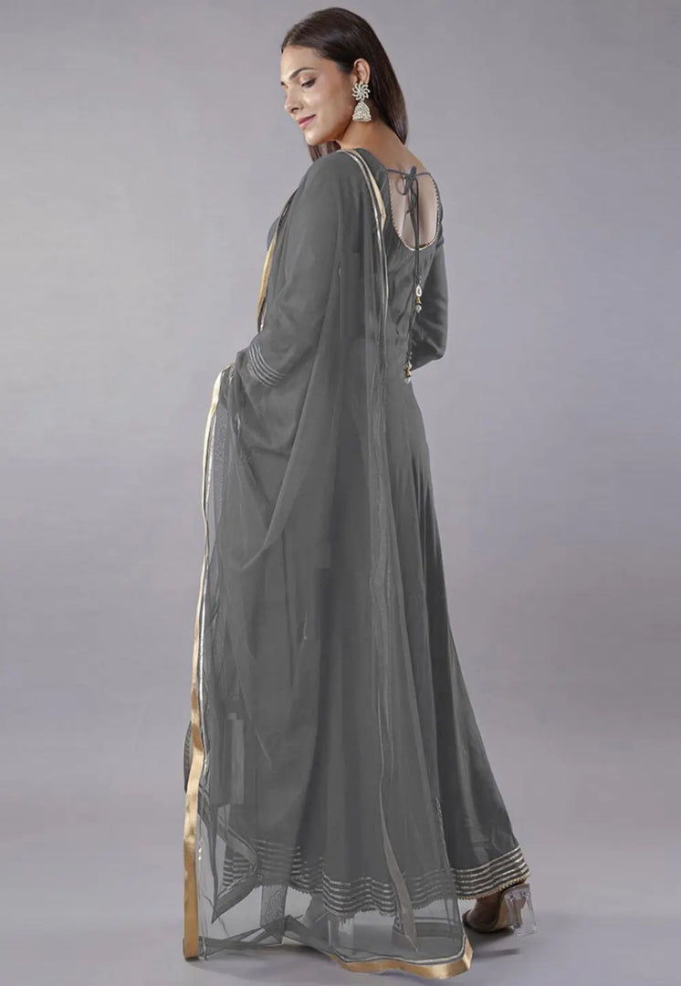 Grey Rayon Readymade Long Anarkali Suit