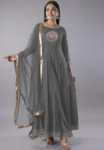 Load image into Gallery viewer, Grey Rayon Readymade Long Anarkali Suit
