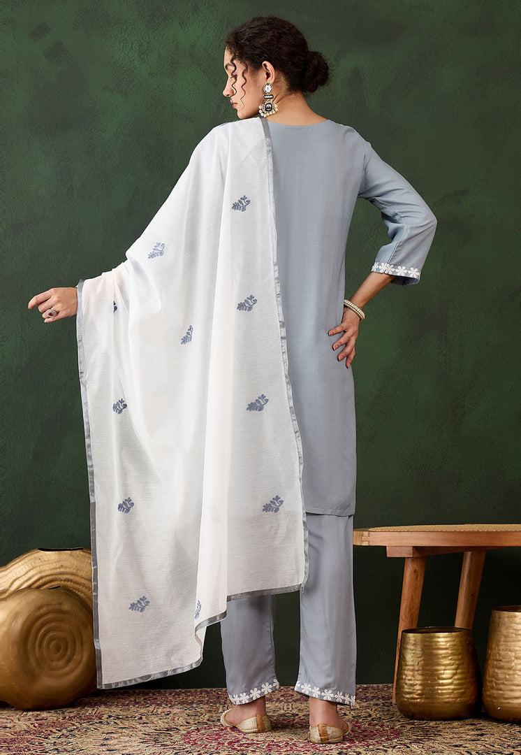 Grey Rayon Readymade Pakistani Suit