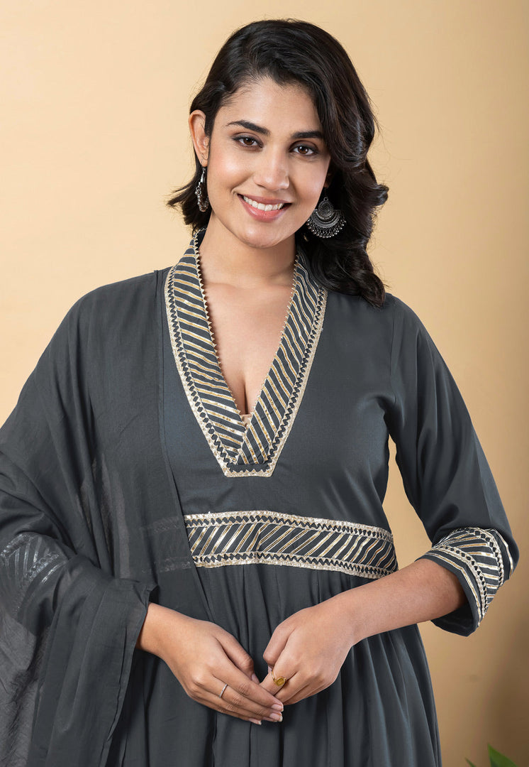Grey Rayon Readymade Pant Style Suit