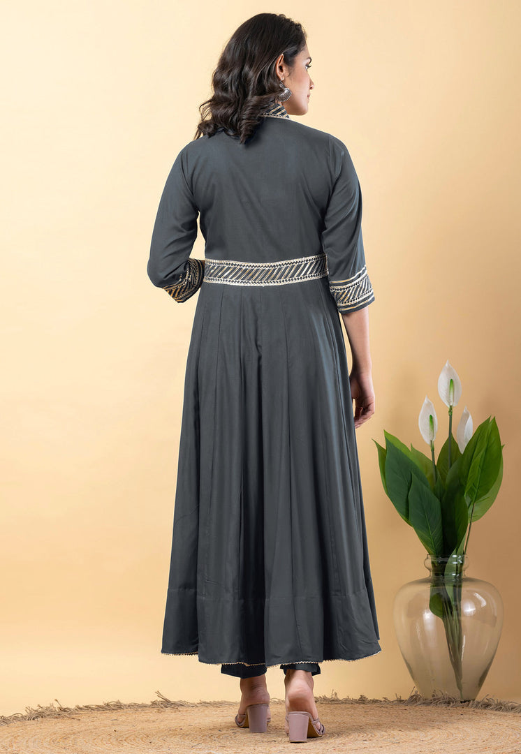 Grey Rayon Readymade Pant Style Suit