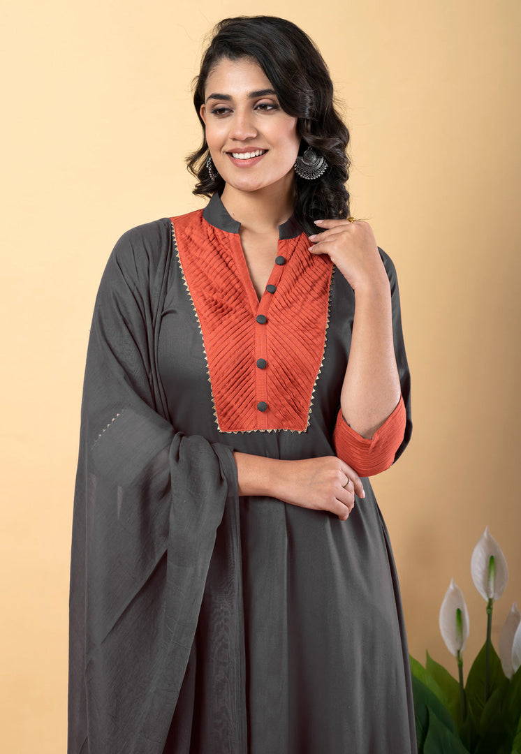 Grey Rayon Readymade Pant Style Suit
