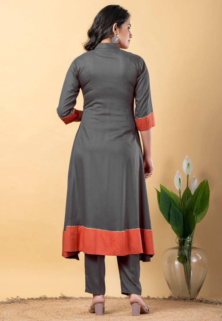 Grey Rayon Readymade Pant Style Suit