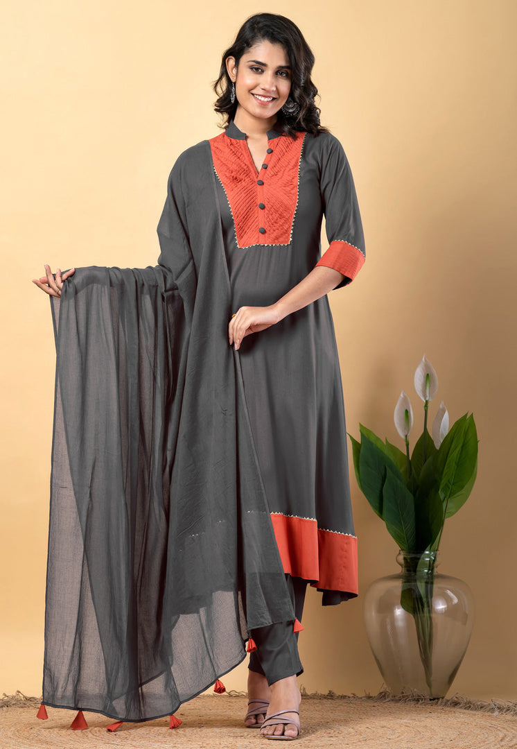 Grey Rayon Readymade Pant Style Suit