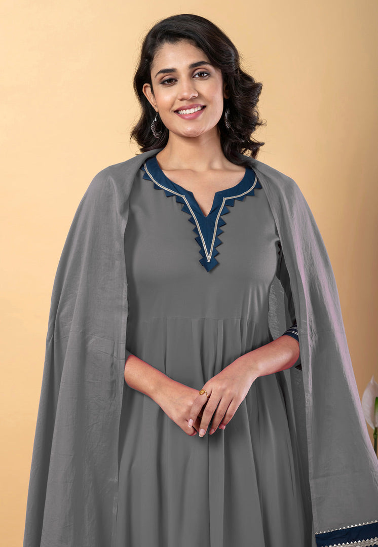 Grey Rayon Readymade Pant Style Suit