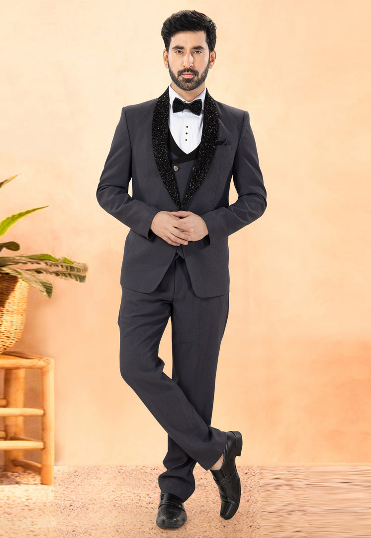 Grey Rayon Tuxedos Suit